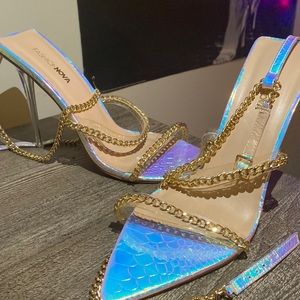 Fashion nova multicolor gold strapped ankle